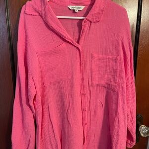 DAVI & DANI Hot Pink Button-Front Gauze Shirt